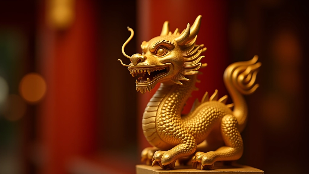Gold ornamental dragon sculpture with intricate details in traditional Hong Kong museum or temple setting