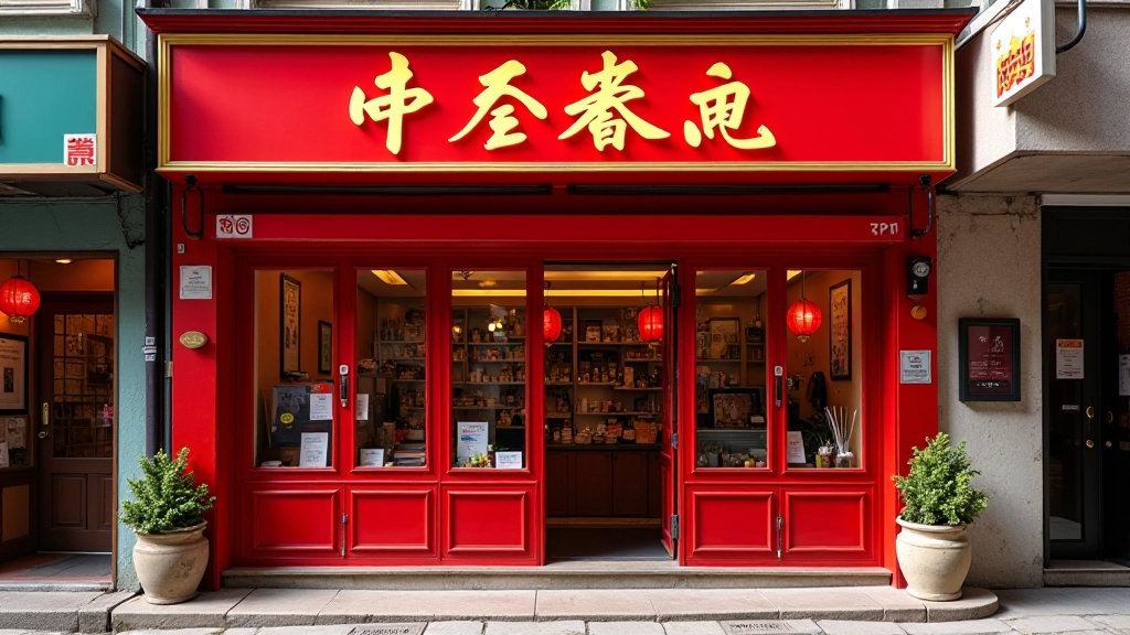 Hong Kong street signs and traditional shopfronts showing red and gold colour combinations