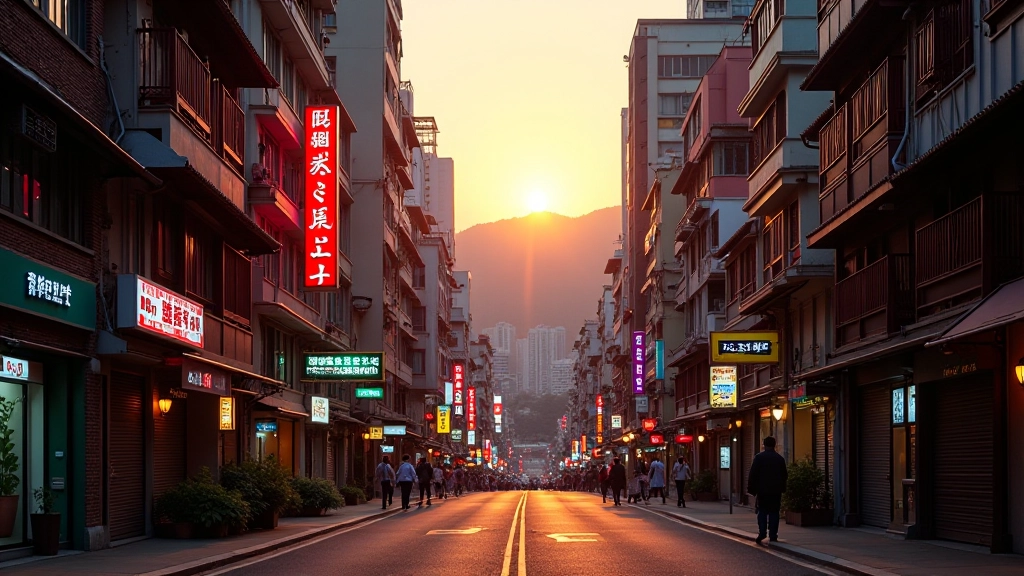 Hong Kong skyline at dusk showing diverse colour palettes in urban architecture and neon signage