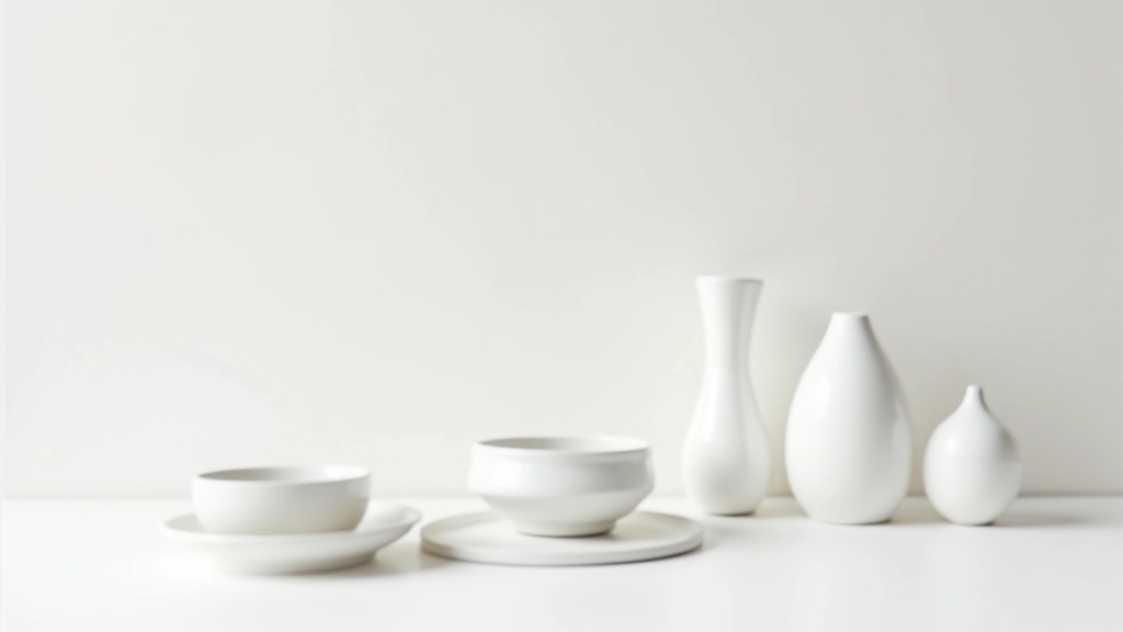 White ceramic bowls and dishes arranged on white tablecloth in formal dining setting